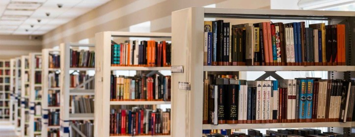 row of books in shelf library textbooks the patchwork fox