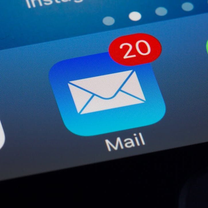 the email app on a phone, showing 20 email notifications.